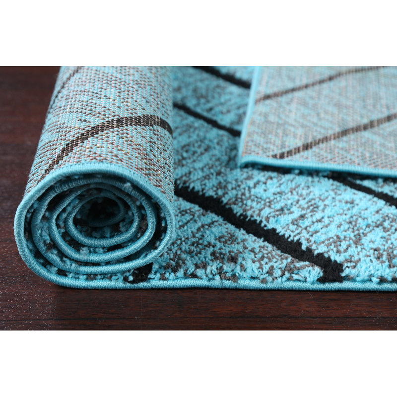 Tapis oriental transitionnel bleu turquoise 5X8, Rectangle 9 pi 10 po x 13 pi 1 po