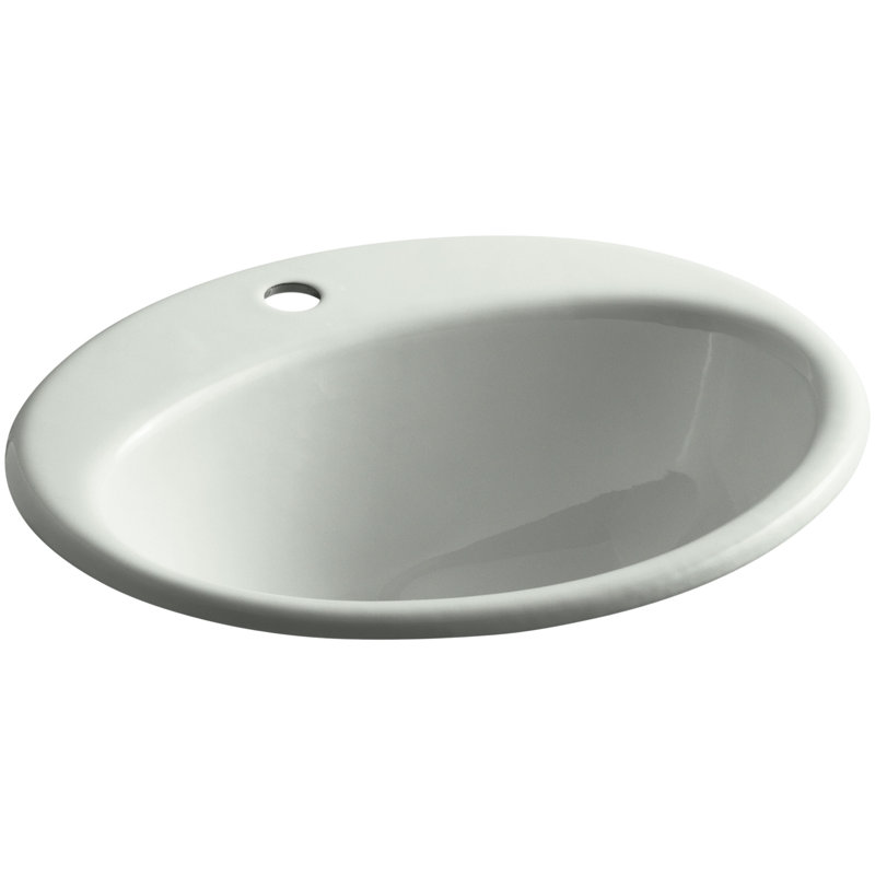 Farmington Metal Oval Drop-In Bathroom Sink with Overflow, Sea Salt