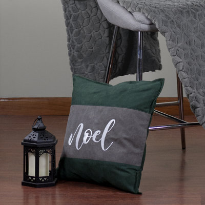 18" Green and Brown Suede "Noel" Christmas Throw Pillow
