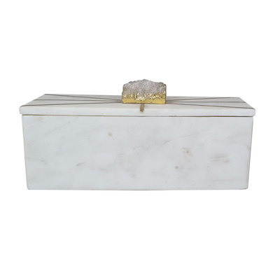 Boîte de rangement décorative avec poignée en améthyste dorée, marbre blanc 8 pouces