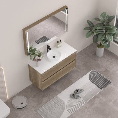 Ensemble de meuble-lavabo mural simple 48 po avec comptoir en quartz blanc et lavabo en céramique