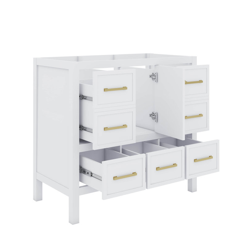 Meuble-lavabo sur pied 36 po sans lavabo, armoire en bois massif, Blanc