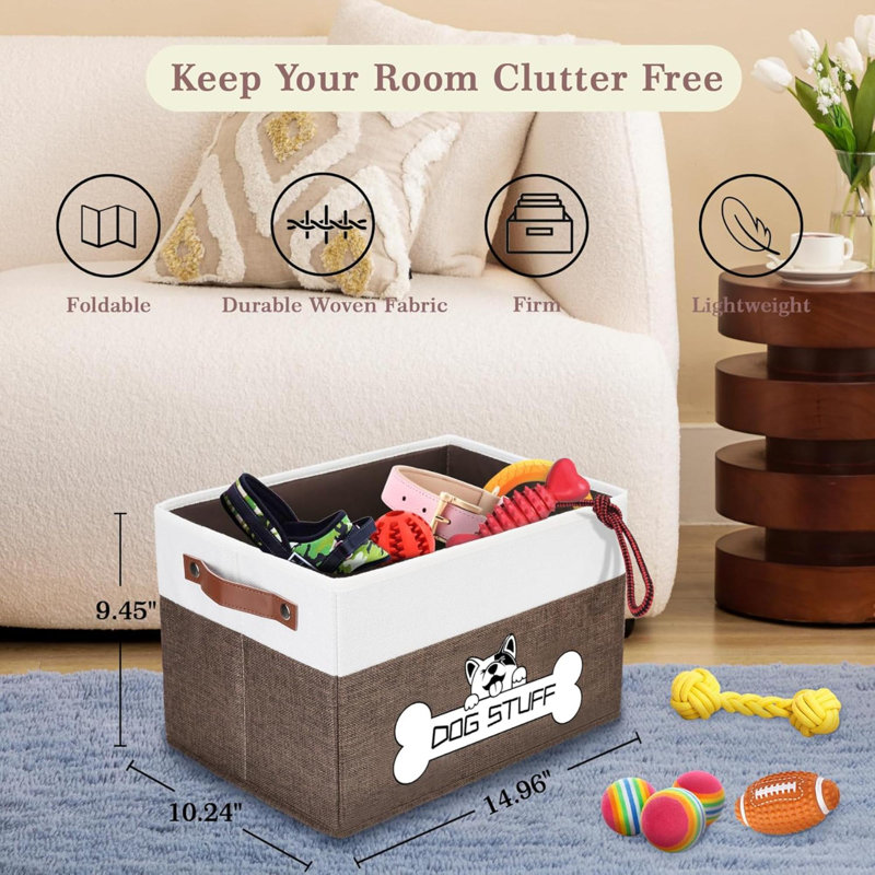 Foldable Dog Toy Box, Fabric Dog Toy Bin, Folding Organizer Home Décor Bin With Handle, Collapsible Toy Box Organizer For Pet Leash, Blanket, Chew Toys And Accessories