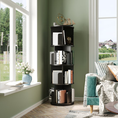 Modern 360° Rotating Bookshelf, Freestanding Corner Bookcase With Multiple Shelves For Bedroom, Living Room, Or Office