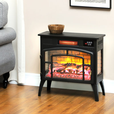 22" Electric Fireplace - Portable Infrared Heater With Flame, Black, Adjustable Temperature, Overheating Protection, For Indoor, 1500W, Energy Saving Stove Freestanding Heater, Realistic Flame