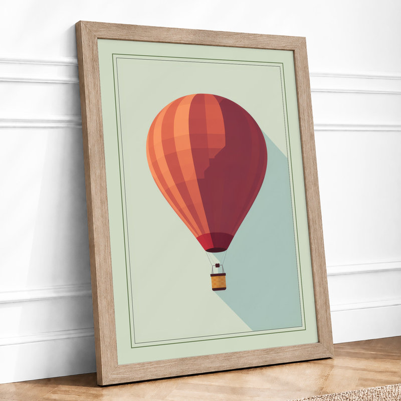 Hot Air Balloon Rising Geometric - Print, Oak, A3 - 42.0 x 29.7 cm