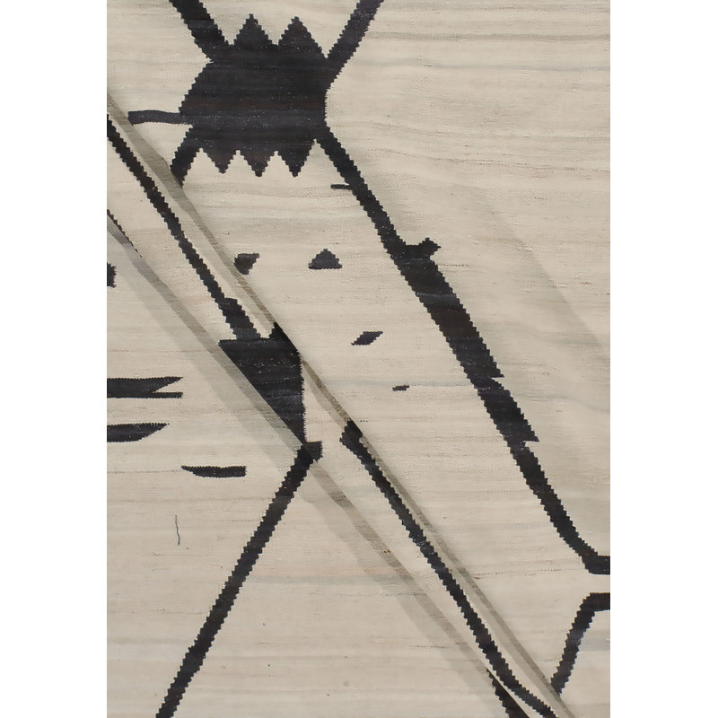 Flatweave Wool Geometric Area Rug in Beige