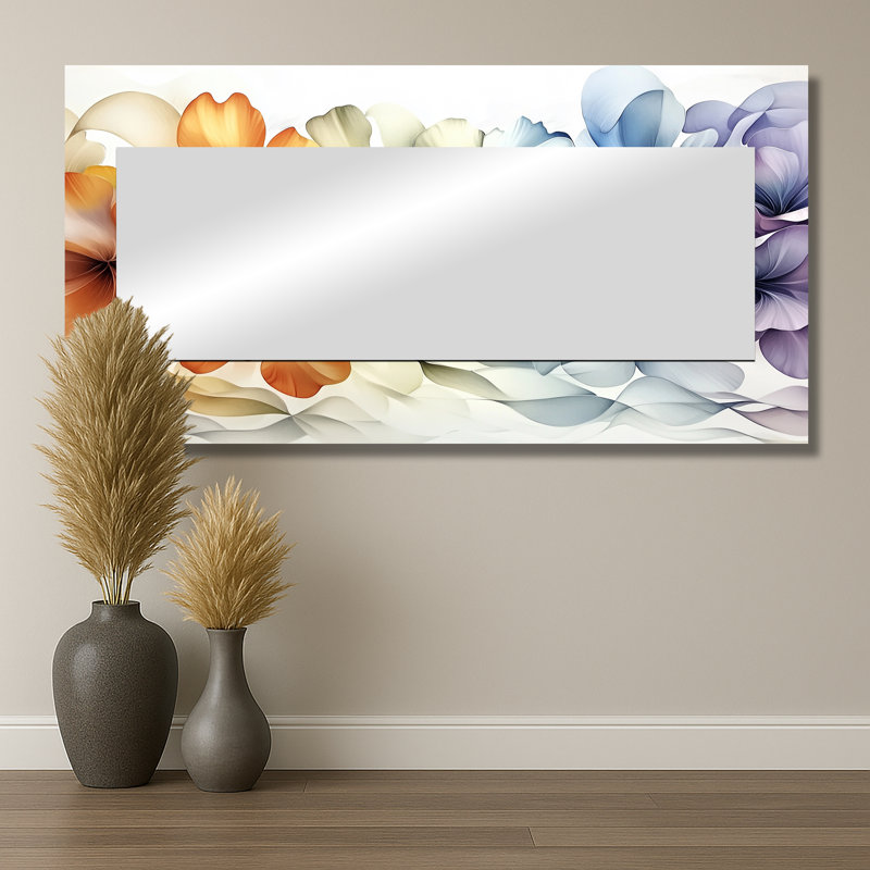 Geraniums fantaisie champ de couleurs - miroir mural floral - imprimé sur métal, 28 po x 55 po