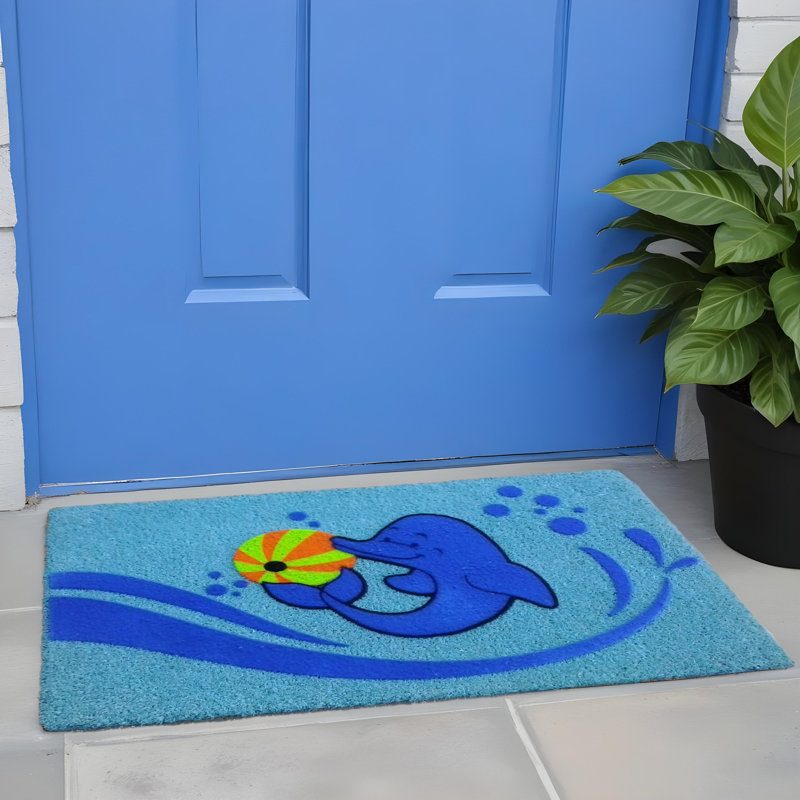 Tapis d'extérieur 18 po x 30 po Blue Coir Dolphin