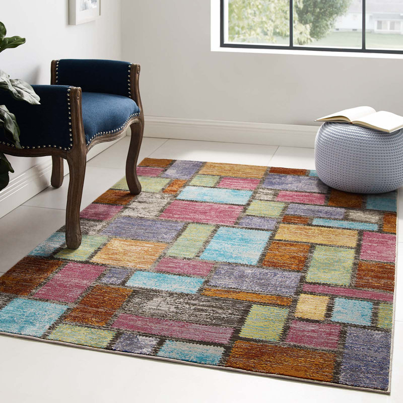 Modway Porch & Den Hobart Abstract Geometric Mosaic Area Rug, Rectangle 5' x 8'
