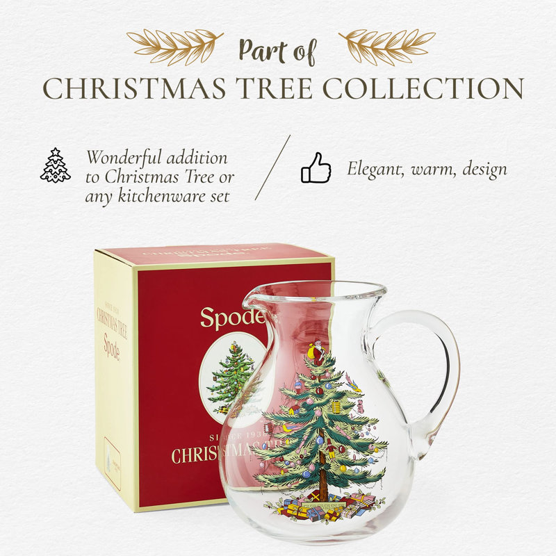 Spode Christmas Tree Glass Pitcher 6 Pt/9"