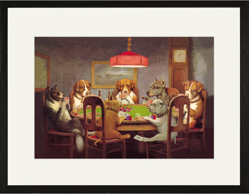Passing the ace under the table (poker pour chien)-impression, H 20 po x l 30 po x P 1,5 po