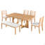 Ensemble de salle à manger extensible en bois pour table rectangulaire de 6,60 à 72 pouces avec rallonge amovible, 4 chaises à dossier échelle et banc rembourré de 48 pouces, mobilier complet pour cuisine et salle à manger (bois naturel délavé + beige)