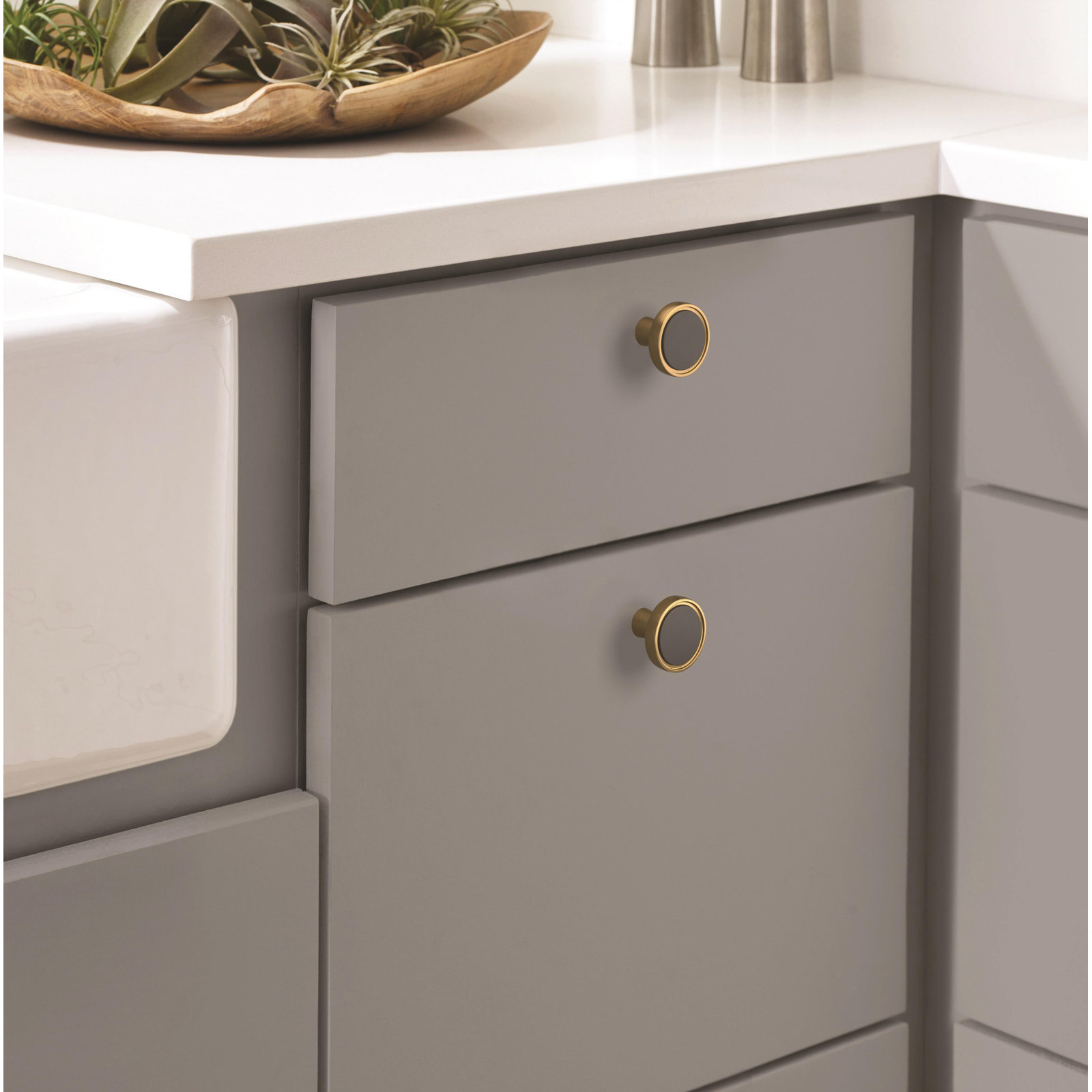Mergence Round Cabinet Knob, Matte Black/Champagne Bronze