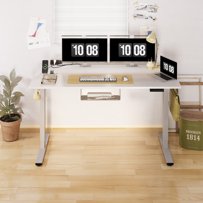 Bureau debout ajustable, bureau entier, L 60 po x P 24 po, Blanc / Gris