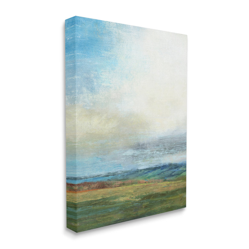 "Blue Sky Meadow Landscape" par Suzanne Nicoll - Peinture, H 40 po x l 30 po, Toile tendue