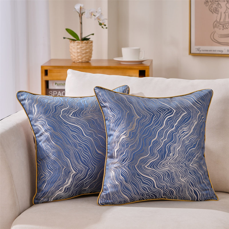 Jeté abstrait , 18 po x 18 po, Housse de coussin seulement - sans coussin, Bleu