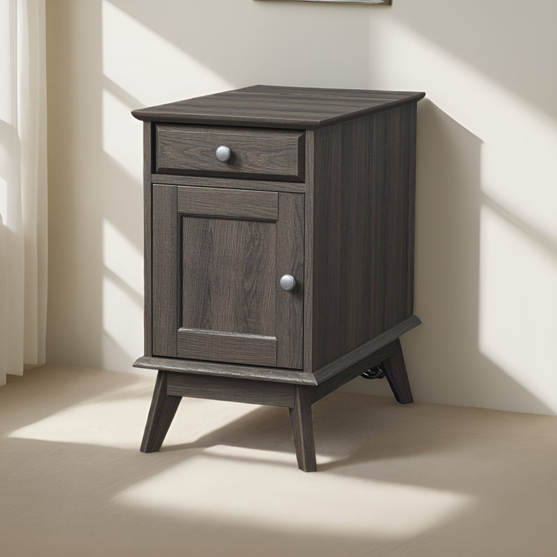 Alingtons 24.4" End Table - Storage Nightstand with Drawer, Smoke Oak
