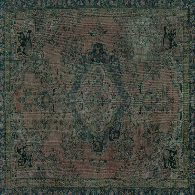 Tapis oriental en laine / polyester tissé à la machine en noir, Carré 3 pi