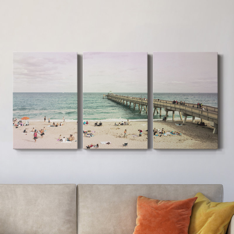 Plage Deerfield - toile tendue avec châssis de qualité supérieure - prête à être accrochée, H 48 po x l 96 po x P 1 po