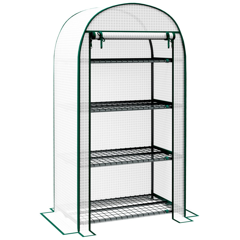 4 Tier Mini 80*49*160 cm Steel 1 Piece Mini Greenhouse White with Roll-up Door, White