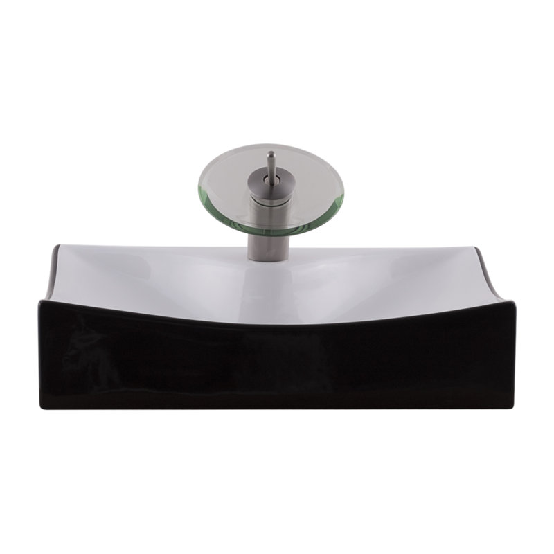 Lavabo de salle de bain vasque rectangulaire en céramique avec robinet, Nickel brossé
