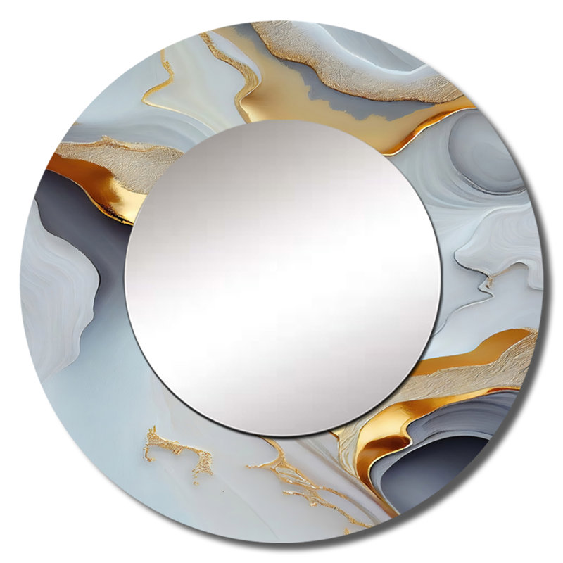 Décoration murale blanche et dorée abstraite IV - Miroir rond moderne_MTMIR56264, 23 po x 23 po