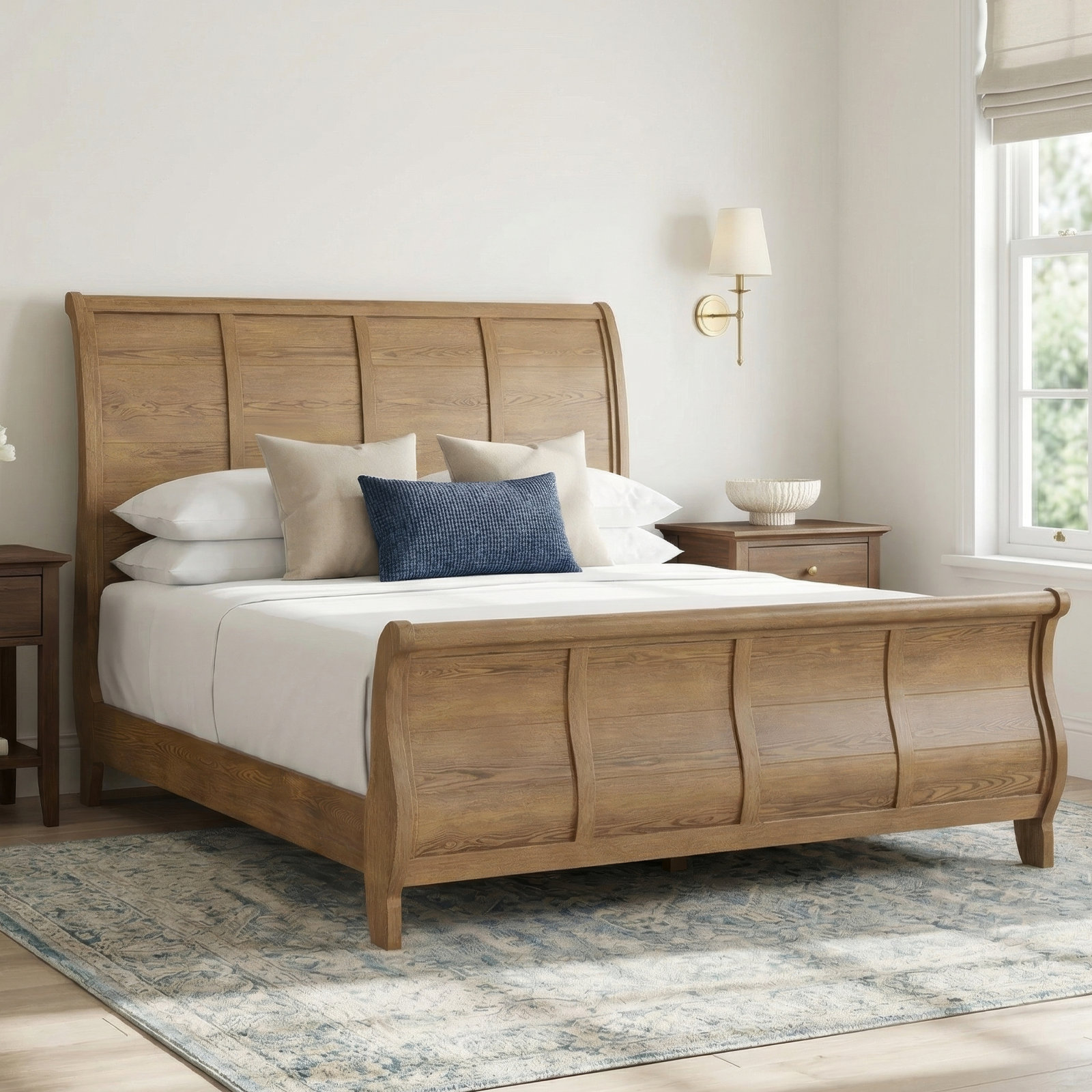 Country Living Sleigh Oak Bed, King, Brown