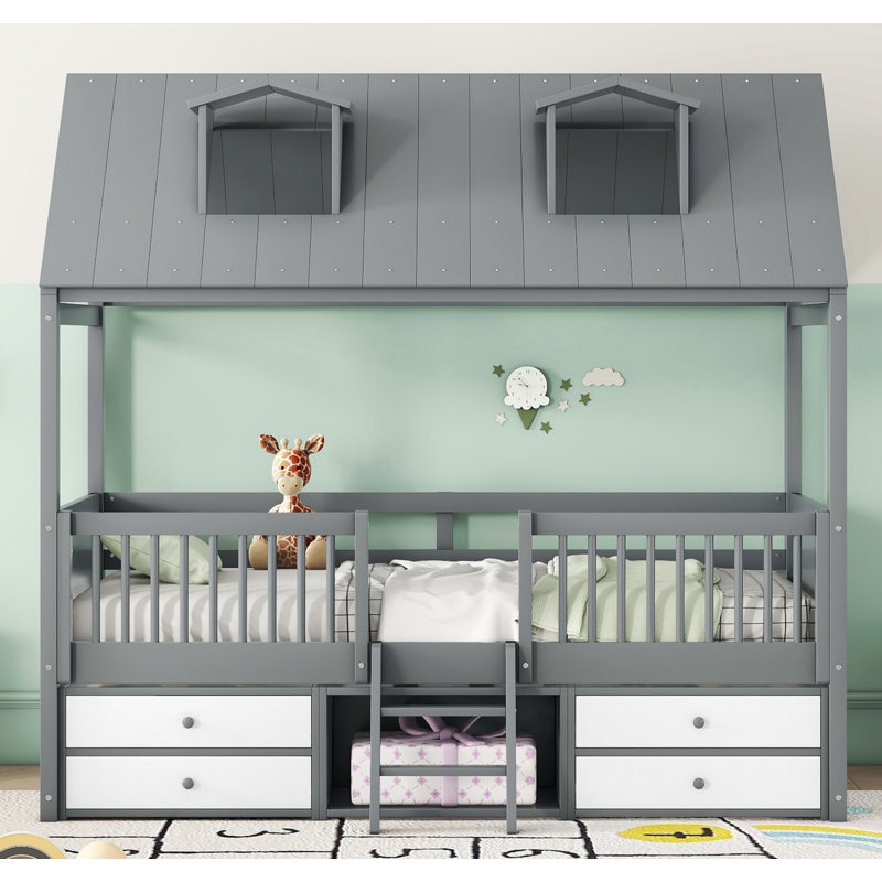 Structure de lit simple en bois, Gris