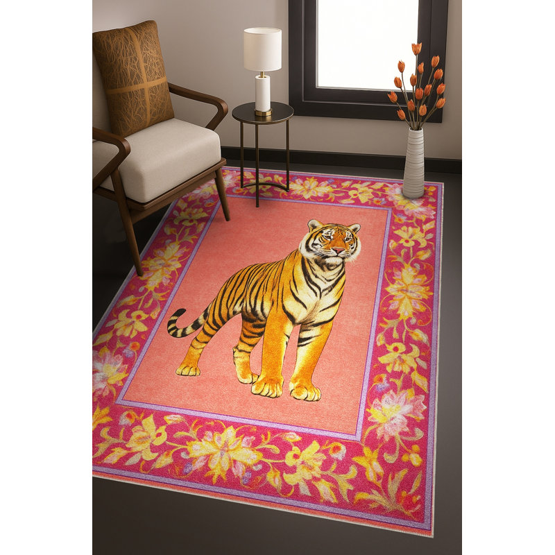 Tapis tissé à motif de tigre orange Mosso, 4'11" x 7'7"