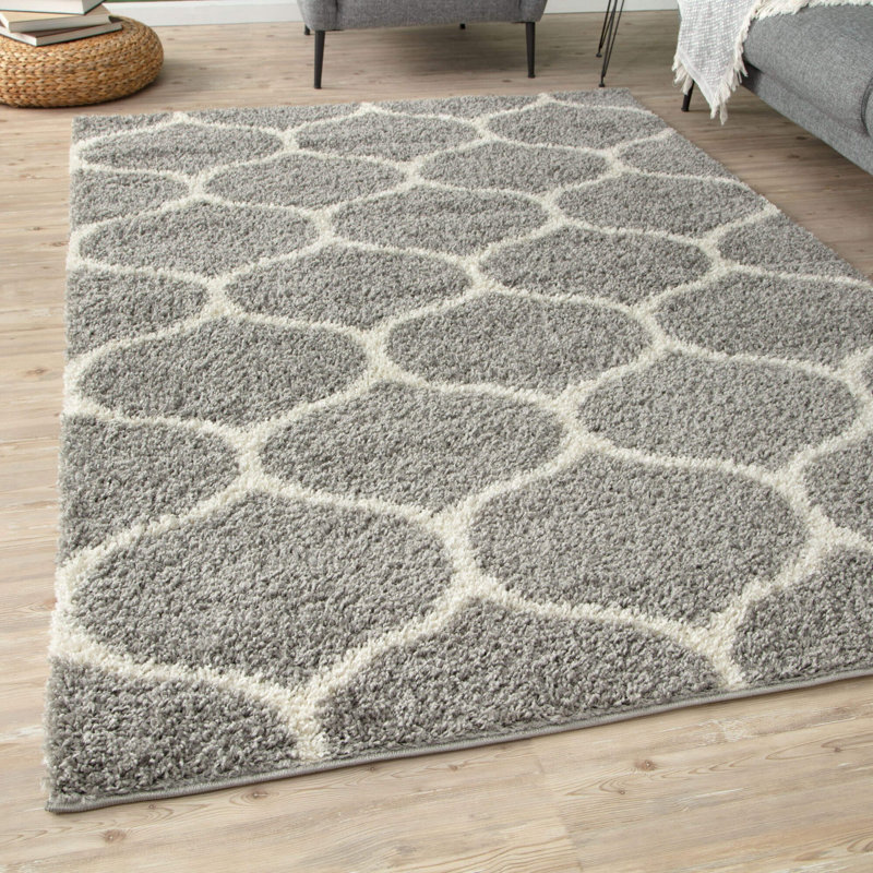 Myshaggy Collection Rugs Trellis Design in Grey, Rectangle 80 x 150 cm