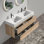 Meuble-lavabo Grace de 48 po avec lavabo en quartz d'ingénierie et tiroirs noirs doux, meuble-lavabo mural flottant pour salle de bain moderne, lavabo une pièce blanc brillant, KD