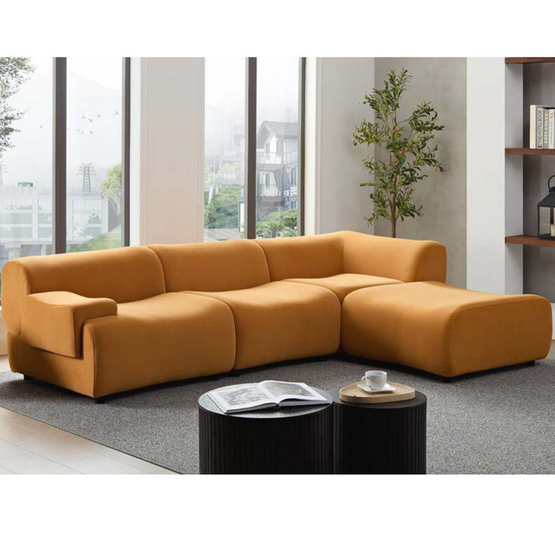 Ronique Upholstered 144.29 " Fabric Sectional, Orange Fabric