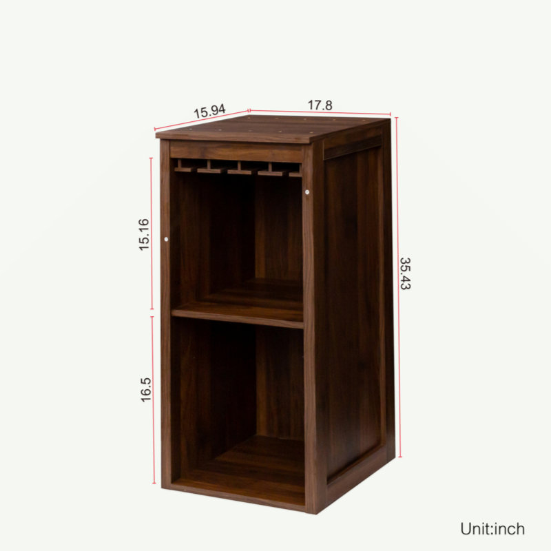 Armoire à vin modulaire de couleur brun noyer avec tablettes de rangement et huche pour salle à manger, Noyer brun