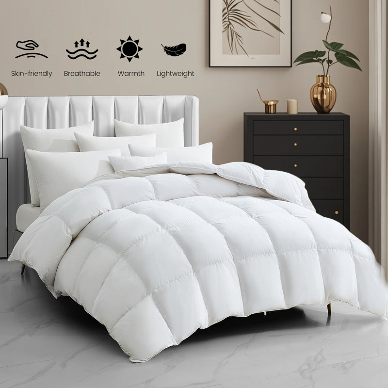  All Season Ultra-Soft Cotton Blend Feather Down Bed Comforter Fluffy Duvet Insert, King