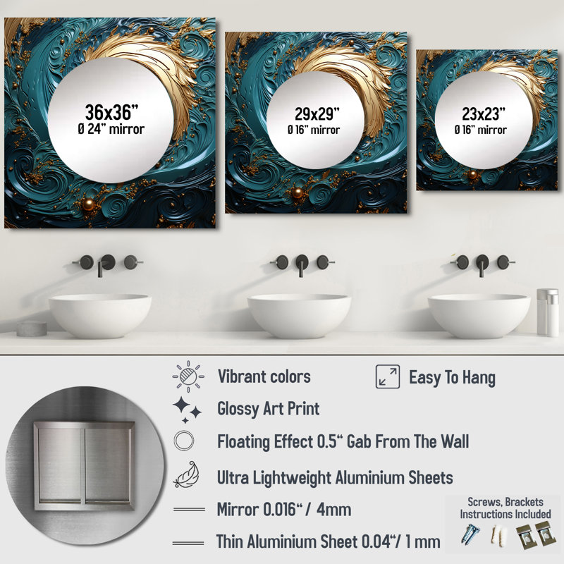 Art mural en miroir Gumble - Teal Majestic Motion I, 23 po x 23 po