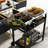 Outdoor Kitchen Cart, 2 With Stainless Steel Tabletop, Towel & Spice Jar Holder, Black Bar Table Surface, 2 Layers Hook