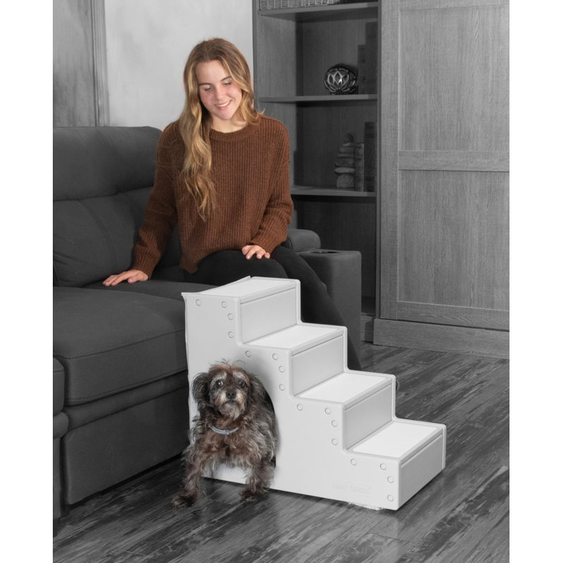 Essential Grey 4-Step Pet Stairs with Cozy Den