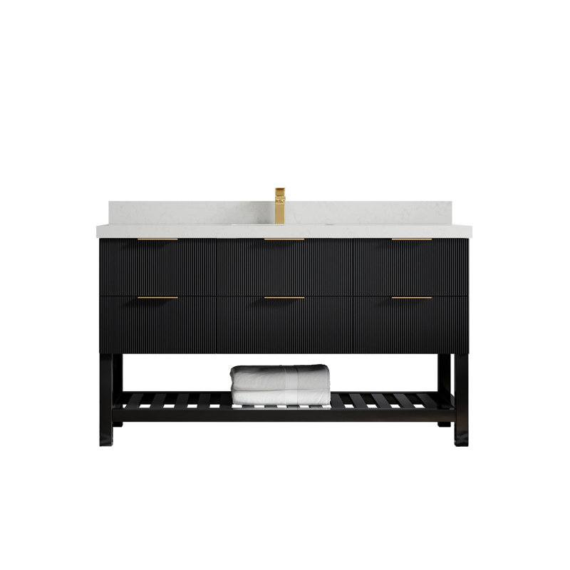 60'' Single Bathroom Vanity with Quartz Top, Carrara Quartz