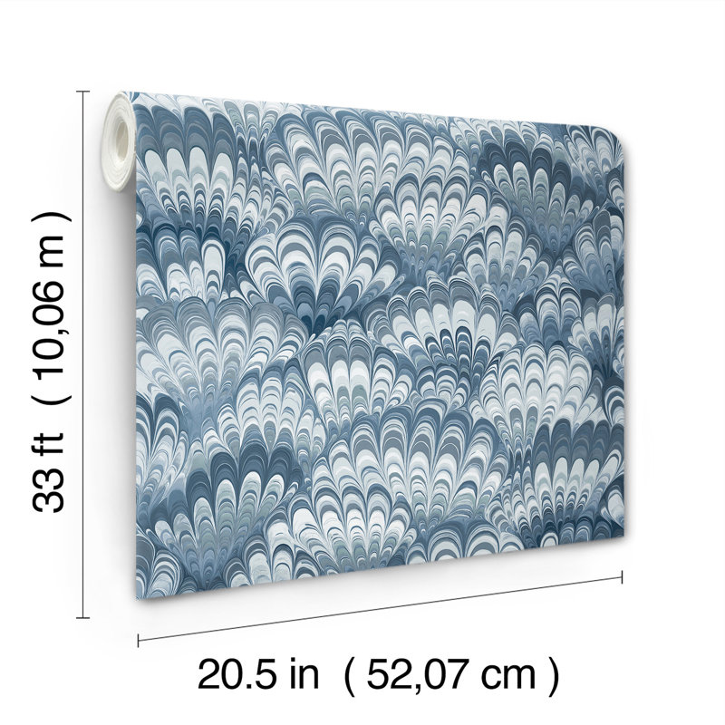 Octavia Dark Green Marbled Ink Wallpaper, Blue