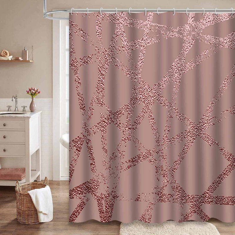 Rideau de douche rose brillant à quartz rose avec 12 crochets, L 72 po x l 78 po