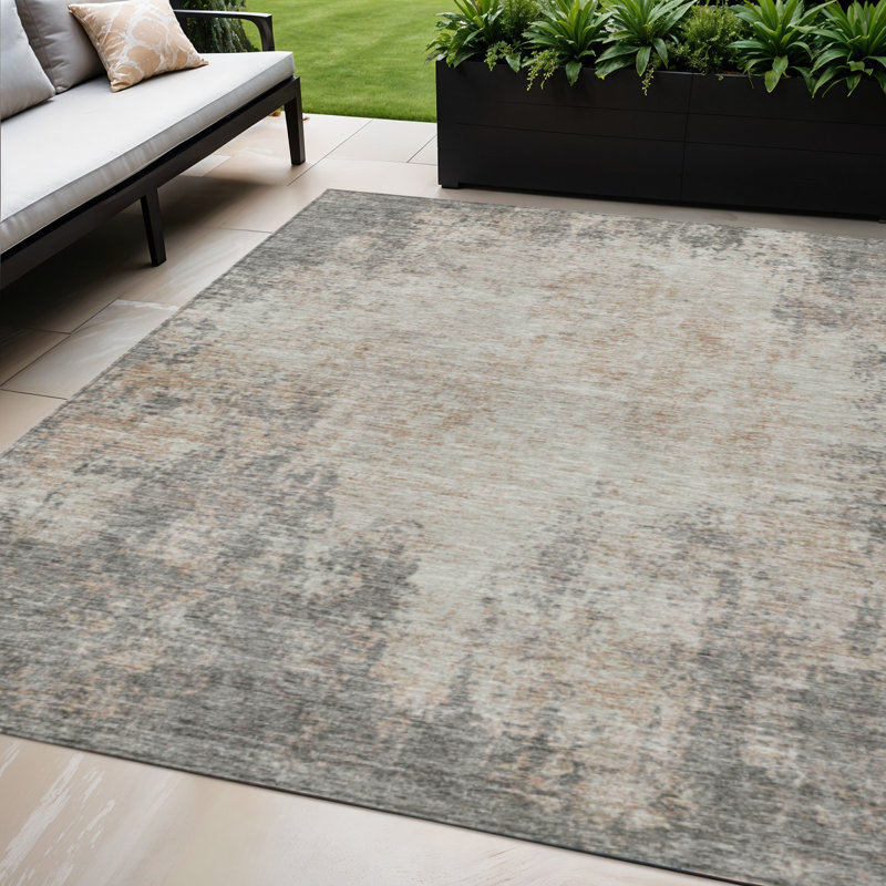 Tapis extérieur lavable abstrait taupe et ivoire 5 pi x 8 pi