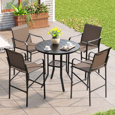 Ensemble de bar pour 4 personnes avec table de bar ronde et 4 chaises de bar PVC-coated polyester