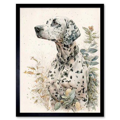 Dalmatian Dog In Field Soft Watercolour Pencil Portrait - Single Picture Frame Print