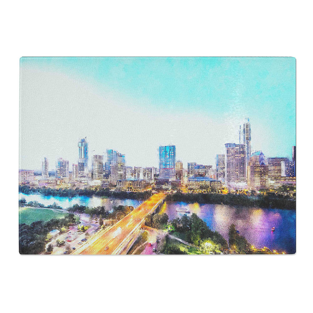 Tempered Glass Austin Texas Skyline Painting Chopping Board