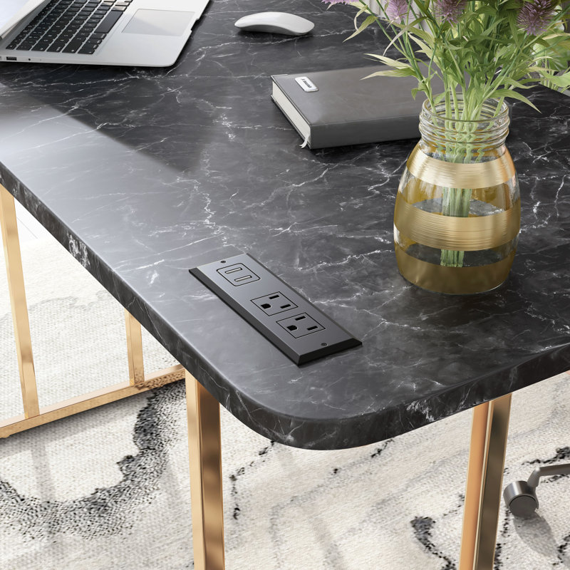 Bureau Anya avec prises intégrées, Noir