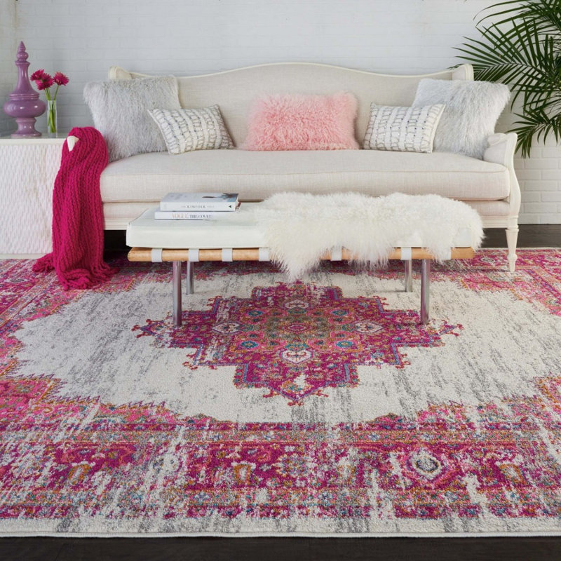 Fuschia Rug, Stain Resistant Floral Rug, Luxurious Traditional Persian Rug For Bedroom & Diningroom, Rectangle 114 x 175 cm