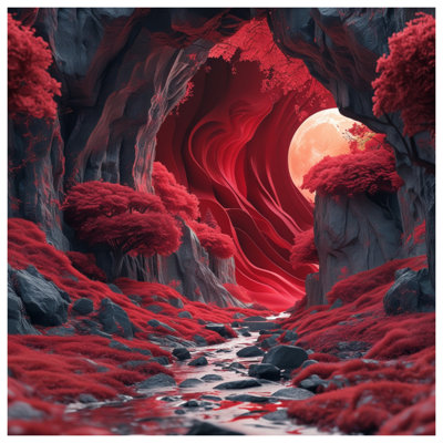 Red Moonlit Valley Blankets