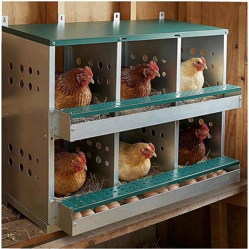 Boîte de nidification à 6 compartiments pour poules pondeuses, boîtes de poules roulantes, vert