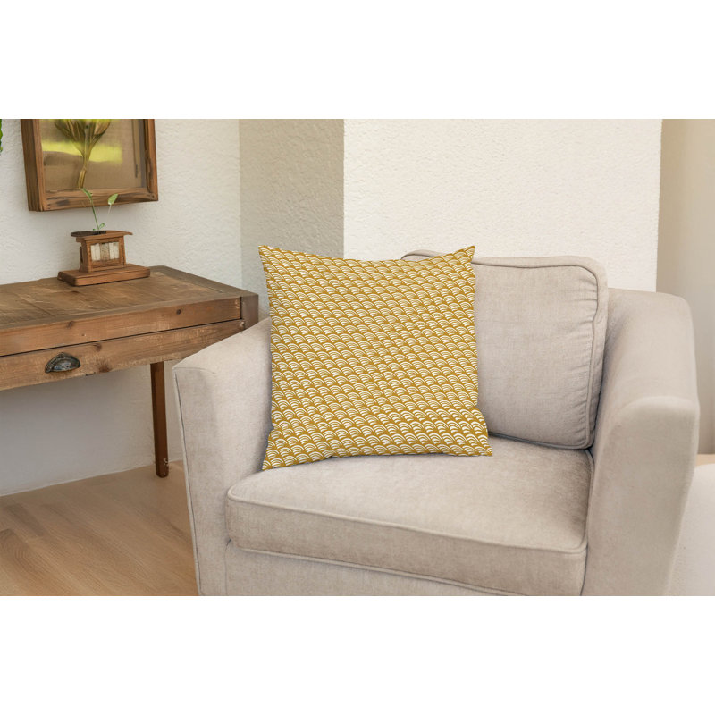 Coussin Diagonal Wave, Ocre doré géométrique, Carré 18 po